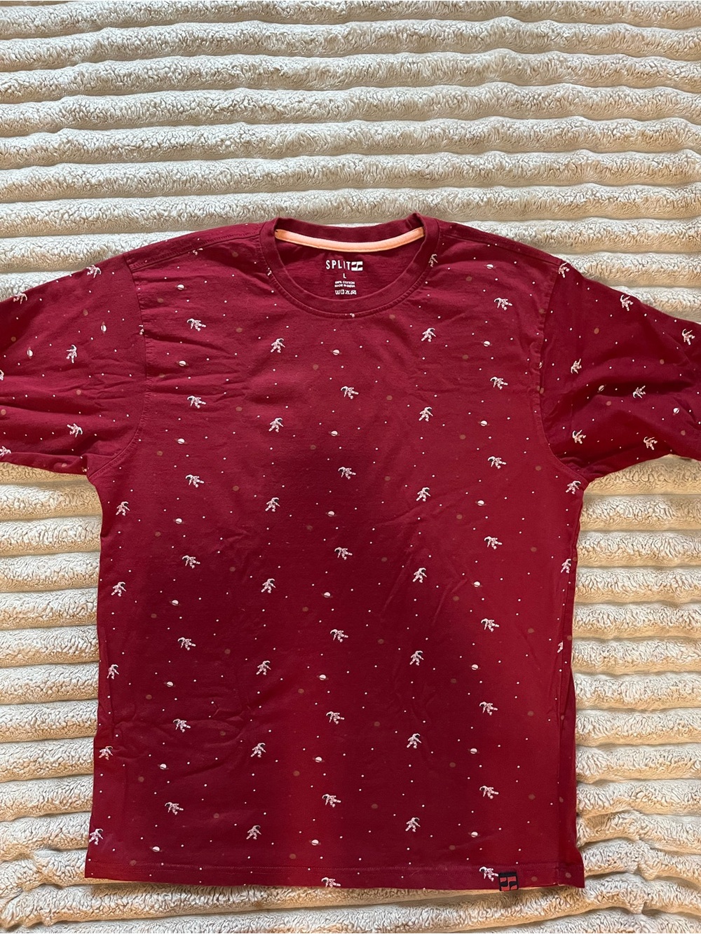 split Maroon Short Sleeve Tee with White Astronaut’s